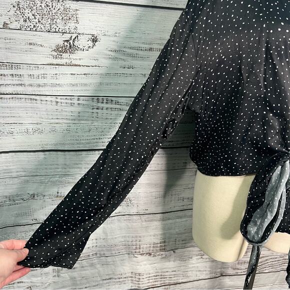 Zara XXL Long Sleeve Satin Polka Dot‎ Wrap Shirt Viscose Blend - Picture 8 of 12